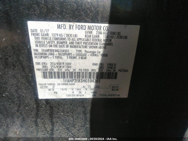Ford Taurus Limited 2017 1FAHP2F83HG104305 Image 9