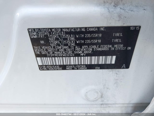 Toyota Rav4 Limited 2015 2T3YFREV0FW232323 Image 9