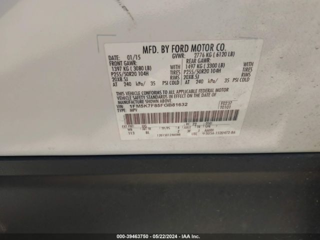 1FM5K7F85FGB81632 Ford Explorer Limited