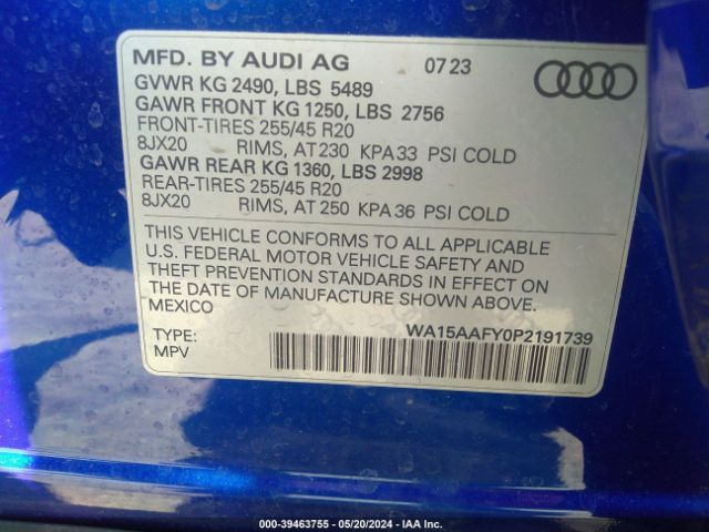 WA15AAFY0P2191739 Audi Q5 Sportback Premium Plus 45 Tfsi S Line Quattro S Tronic