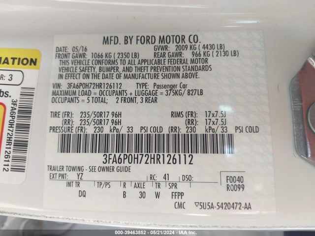 3FA6P0H72HR126112 Ford FUSION SE
