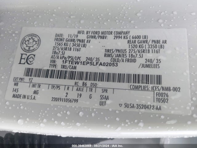 Ford F-150 Xlt 2020 1FTEW1EP5LFA02053 Image 9