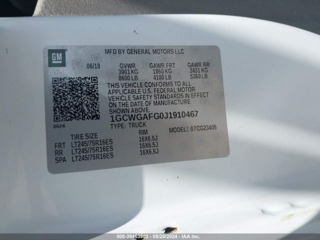 1GCWGAFG0J1910467 Chevrolet Express 2500 Work Van