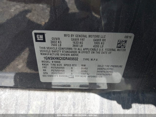 Chevrolet Suburban Lt 2016 1GNSKHKC6GR469602 Image 9