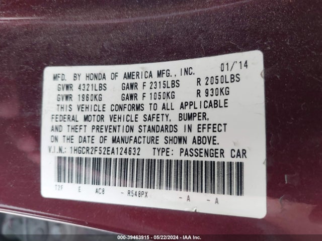 Honda Accord Sport 2014 1HGCR2F52EA124632 Image 9