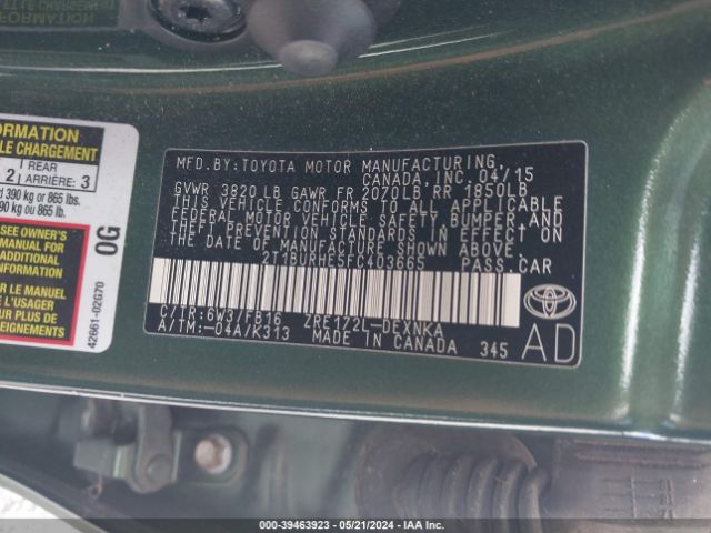 2T1BURHE5FC403665 Toyota COROLLA LE