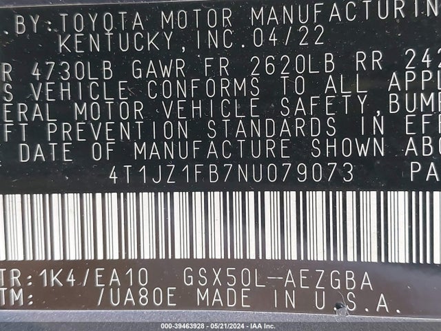 Toyota AVALON XLE 2022 4T1JZ1FB7NU079073 Image 9