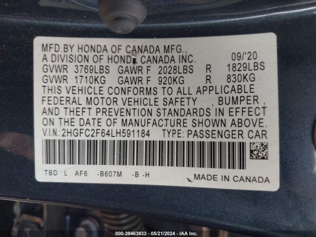 2HGFC2F64LH591184 Honda Civic Lx