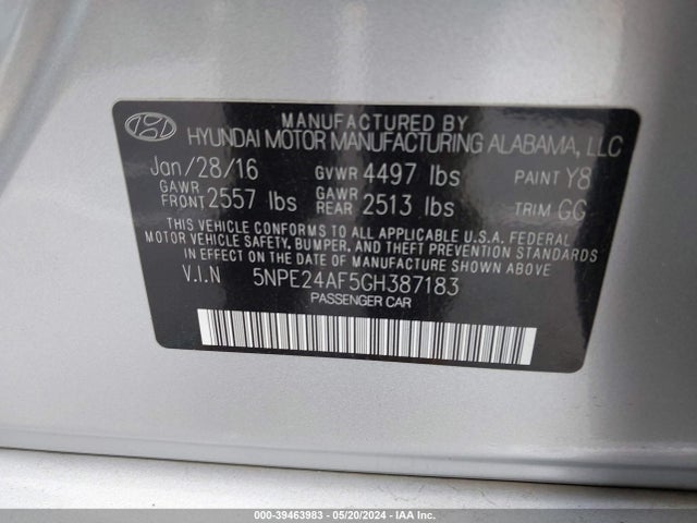Hyundai SONATA SE 2016 5NPE24AF5GH387183 Image 9