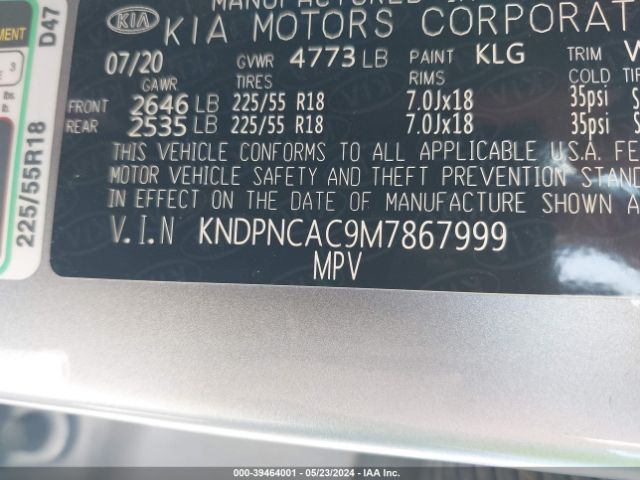 KNDPNCAC9M7867999 KIA Sportage Ex