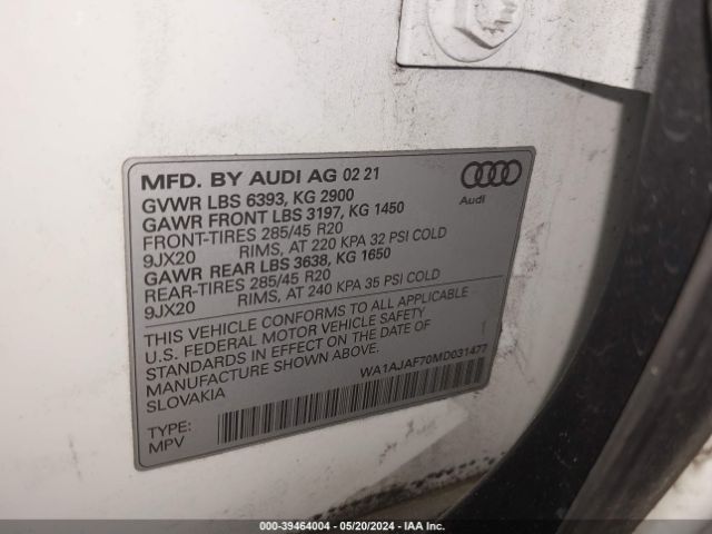 WA1AJAF70MD031477 Audi Q7 Premium 45 Tfsi Quattro Tiptronic