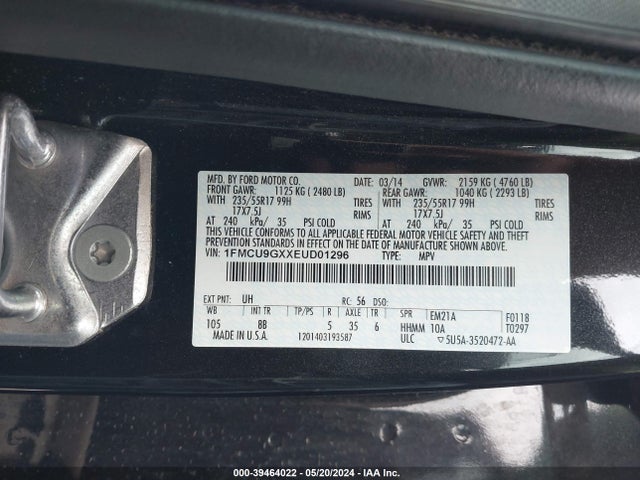 Ford ESCAPE SE 2014 1FMCU9GXXEUD01296 Image 9