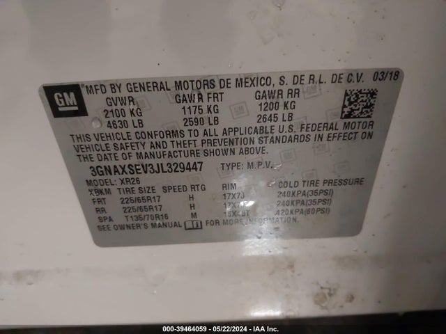 Chevrolet EQUINOX LT 2018 3GNAXSEV3JL329447 Image 9