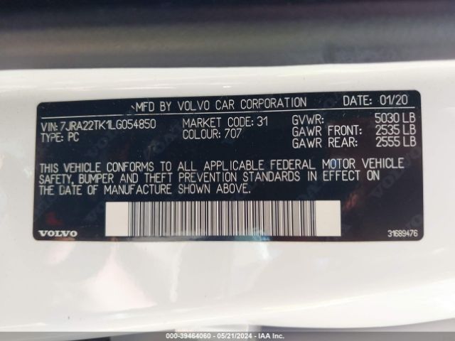 7JRA22TK1LG054850 Volvo S60 T6 Momentum