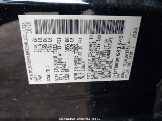 5N1AT3BB1MC681345 Nissan Rogue Sv Intelligent Awd