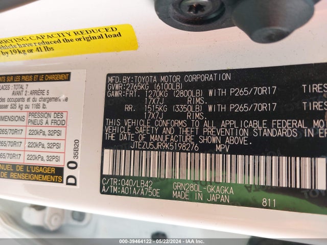 Toyota 4runner Sr5 Premium 2019 JTEZU5JR9K5198276 Image 9