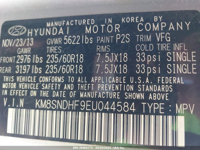Hyundai Santa Fe Gls 2014 KM8SNDHF9EU044584 Image 9