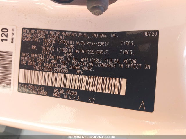 Toyota Sienna Xle Premium 2020 5TDYZ3DC6LS085099 Image 9