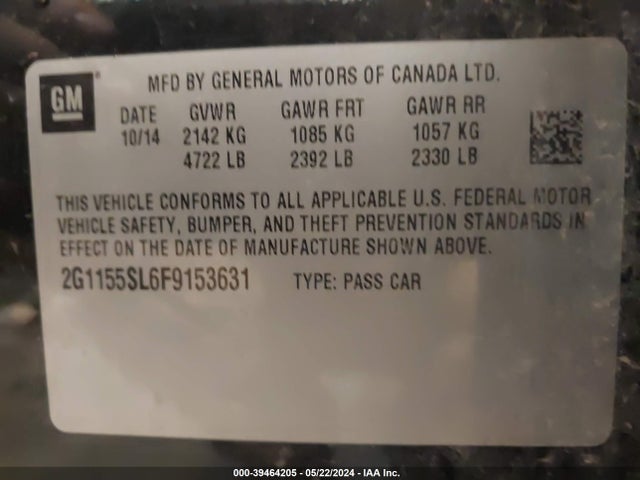 Chevrolet Impala 1lz 2015 2G1155SL6F9153631 Image 9