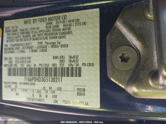 Ford FUSION SE 2016 1FA6P0HD3G5130211 Image 9