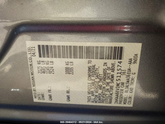 Nissan Maxima Sr Xtronic Cvt 2021 1N4AA6EV1MC511574 Image 9
