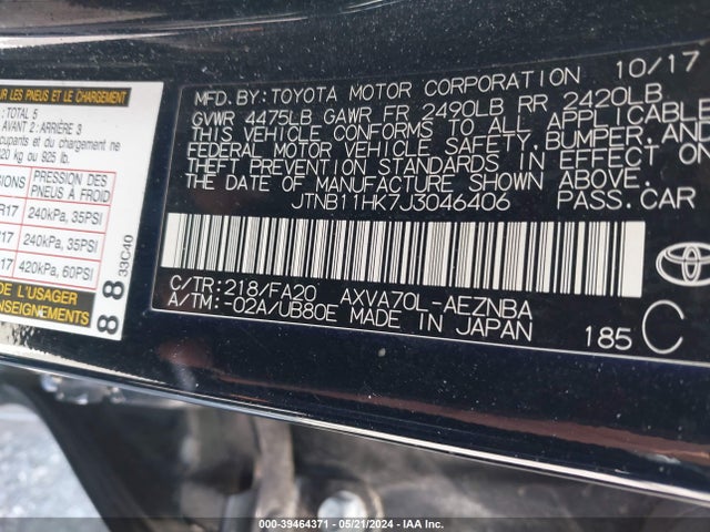 Toyota CAMRY LE 2018 JTNB11HK7J3046406 Image 9
