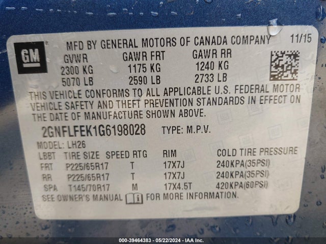 Chevrolet EQUINOX LT 2016 2GNFLFEK1G6198028 Image 9