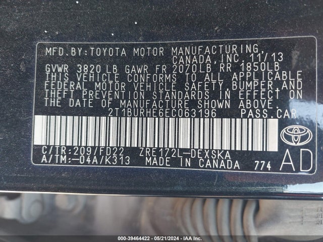 Toyota Corolla S 2014 2T1BURHE6EC063196 Image 9
