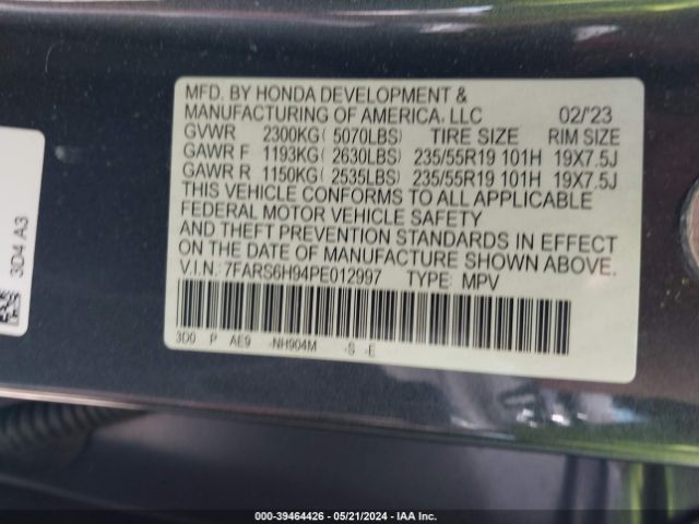 7FARS6H94PE012997 Honda Cr-v Hybrid Sport Touring