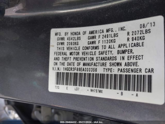 1HGCR3F89EA000356 Honda Accord Ex-l V-6