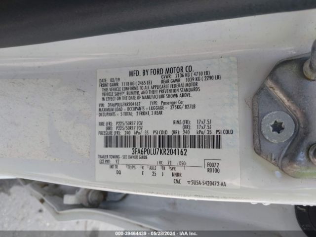 3FA6P0LU7KR204162 Ford Fusion Hybrid Se