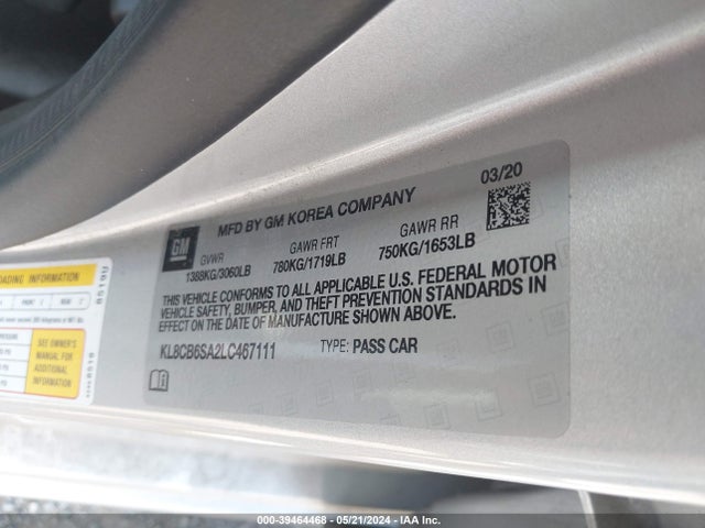 Chevrolet Spark Fwd Ls Automatic 2020 KL8CB6SA2LC467111 Image 9