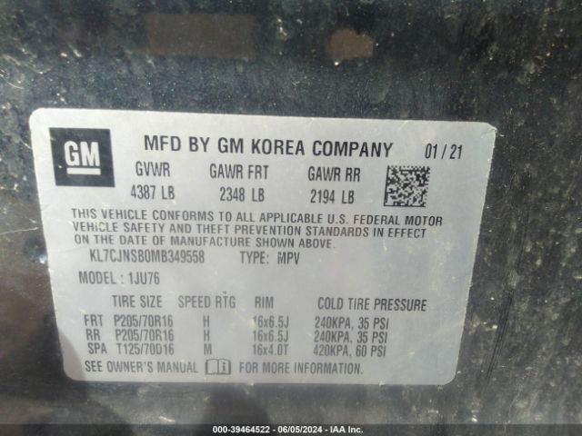 KL7CJNSB0MB349558 Chevrolet Trax Awd Ls