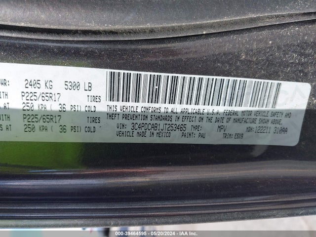 Dodge JOURNEY SE 2018 3C4PDCAB1JT253465 Image 9