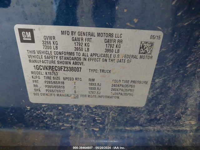 Chevrolet Silverado 1500 1lt 2015 1GCVKREC9FZ338007 Image 9