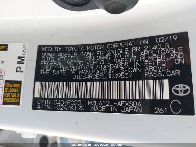 Toyota COROLLA SE 2020 JTDS4RCEXLJ009537 Image 9