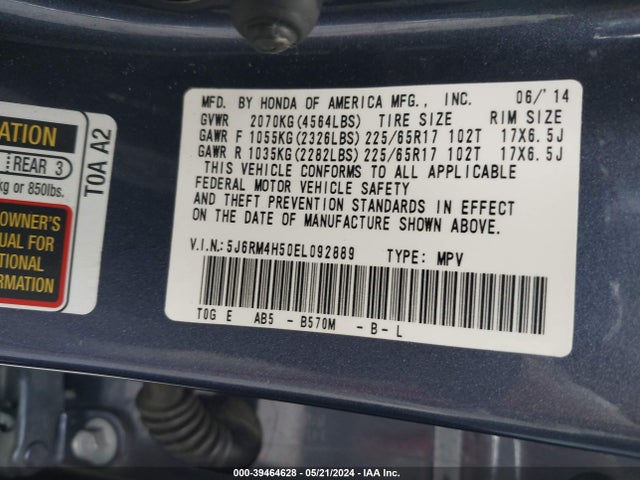 Honda CR-V EX 2014 5J6RM4H50EL092889 Image 9