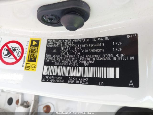 5TDJKRFH0FS155945 Toyota Highlander Xle V6