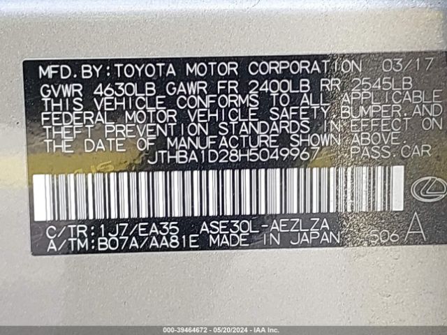 JTHBA1D28H5049967 Lexus IS 200T