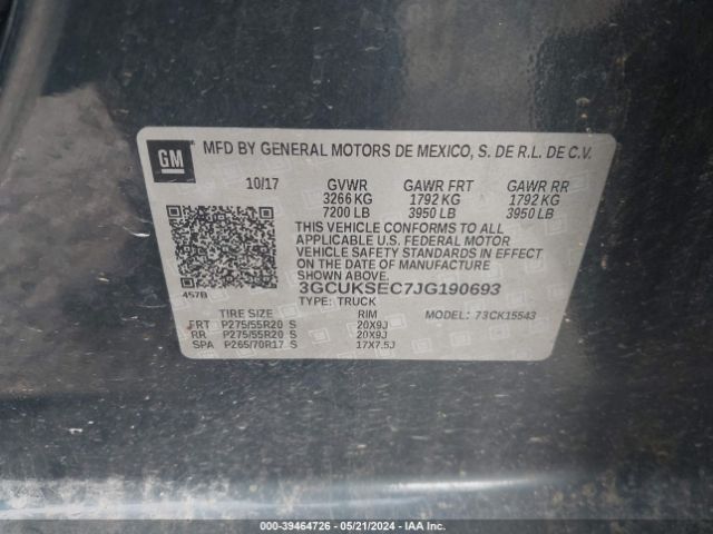 3GCUKSEC7JG190693 Chevrolet Silverado 1500 1lz