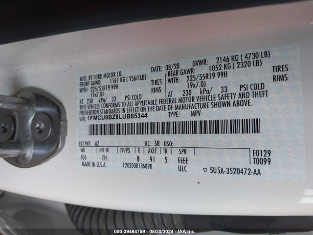 1FMCU9BZ8LUB85344 Ford Escape Se Sport Hybrid