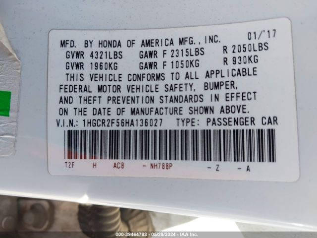 1HGCR2F56HA136027 Honda Accord Sport