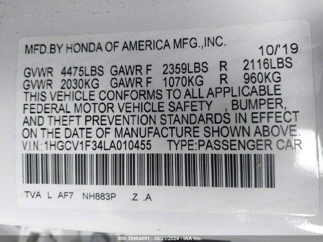 Honda Accord Sport 2020 1HGCV1F34LA010455 Image 9