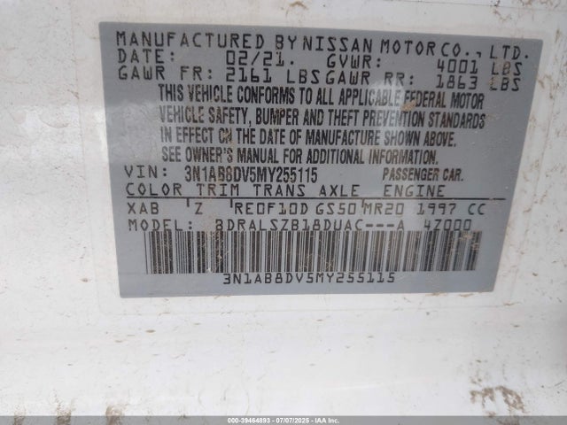 3N1AB8DV5MY255115 Nissan 2021