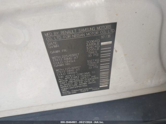 KNMAT2MT1HP507651 Nissan ROGUE S