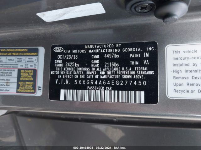 5XXGR4A64EG277450 KIA Optima Sxl Turbo