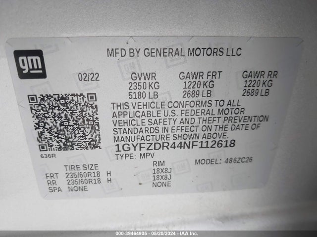 1GYFZDR44NF112618 Cadillac Xt4 Awd Premium Luxury