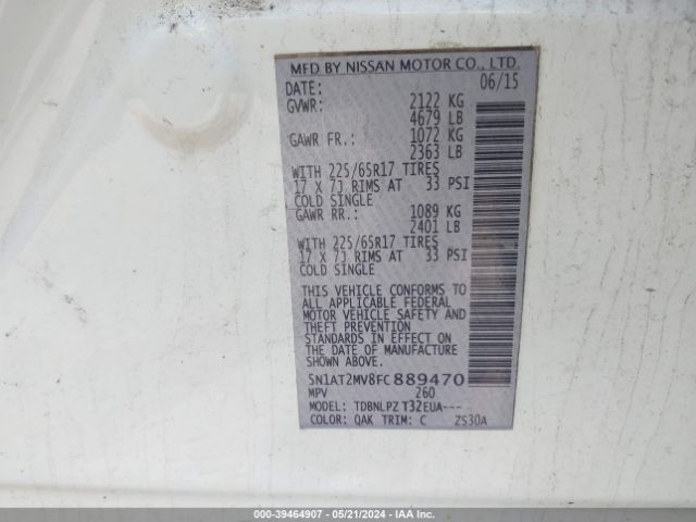 5N1AT2MV8FC889470 Nissan ROGUE S