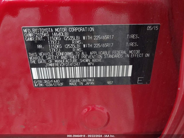Toyota Rav4 Xle 2015 JTMRFREV2FD141247 Image 9