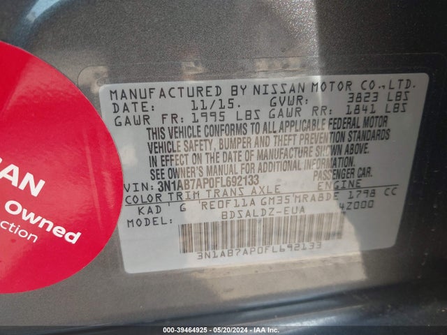 Nissan SENTRA SV 2015 3N1AB7AP0FL692133 Image 9